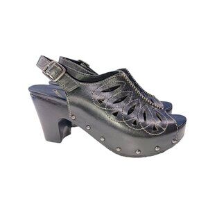 DANSKO Rowena Black Leather Cut-out Heeled Sandal Womens 6.5-7 (37) Open Toe